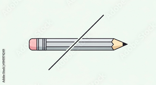 Rejected pencil with diagonal line through it on transparent background