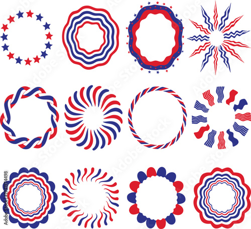 Happy Independence day sign with stars, petards and american flag. 4th of July, United Stated independence day. Template design for poster, banner, flyer, greeting card. Vector illustration
