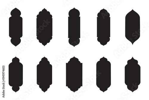 Islamic window frame vector. Islamic shape of door or window silhouette Arabic arch. Ramadan mubarak ornament shapes. Arabic muslim architecture design elements, ramadan frames