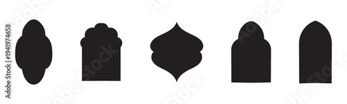 Islamic arch window frames set, pastel mihrab shapes, mosque niche silhouettes, decorative vector templates for Ramadan Eid design. Old islamic window shapes vector set in oriental style. eps 10