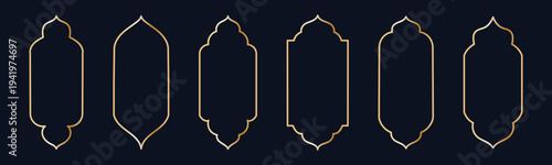 luxury golden islamic arch window frames on black background elegant arabic border design element for ramadan kareem muslim decoration vector illustration set collection