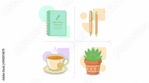 Cleanical Wellness Essentials Featuring Journal Tea and Succulent Plant for Mindful Self care