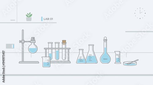 Cleanical Laboratory Illustration Featuring Scientific Glassware and a Plant for Natural Product Research