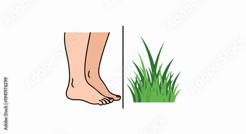 Bare feet grass concept illustrates human connection with natural world. Gentle bare feet touching vibrant green grass symbolizes grounding and wellness. Promote natural living, eco lifestyle,