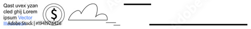 Financial growth, digital economy, cloud computing, investment planning, online savings, monetary flow. Minimalistic design with a dollar sign, cloud and text placeholders. Financial growth