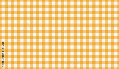 Orange and white checkered gingham seamless pattern. Tablecloth design from squares. Traditional picnic textile for background elements and event decoration. Vector illustration