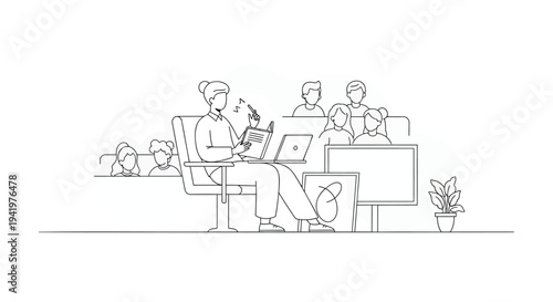 Vector illustration of people working in office, line art style