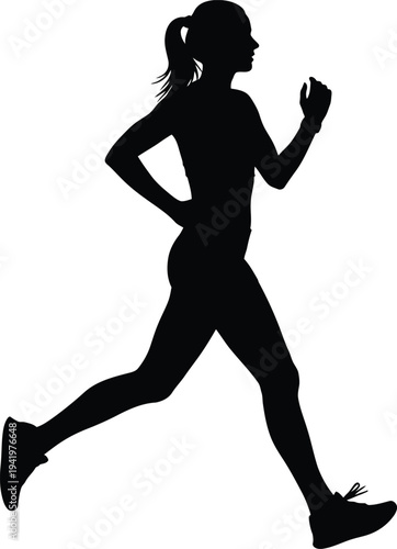 Silhouette of a young woman running and jogging for fitness.