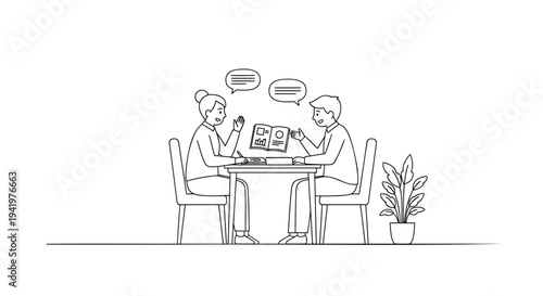 Vector illustration of two people working together at a table