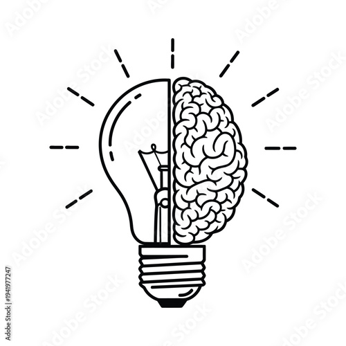 Innovative idea light bulb with brain illustration