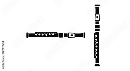 Two views of a recorder instrument depicted in black silhouette