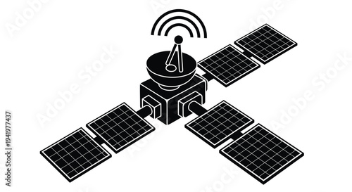 Satellite with solar panels and antenna a striking black silhouette