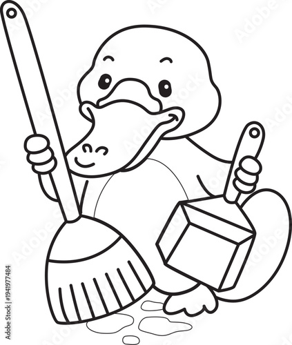 Coloring pages of Cute set of platypus sticker with activity. Outline of platypus 
