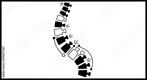 Human spine vertebrae with pain or nerve signal lines illustrating back problems and chiropractic care treatment vector illustration isolated on white background