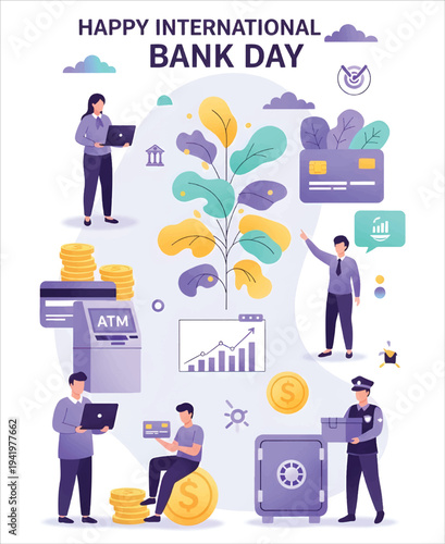 Celebrating International Bank Day with Financial Services and Digital Banking Concepts Vector Design