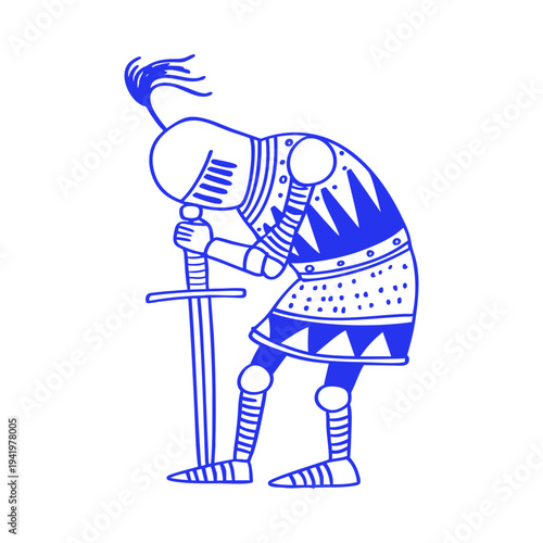 Knight Bowing With Sword Gesture Doodle Illustration