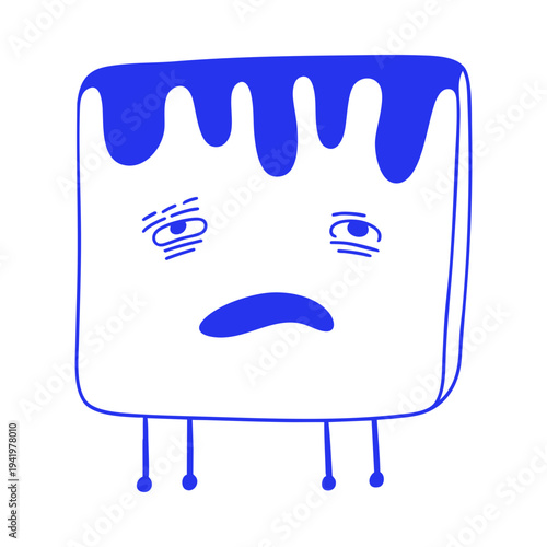 Melting Cube Cartoon Character Doodle Illustration