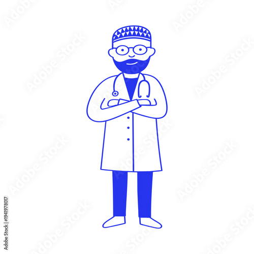 Muslim Doctor Medical Professional Doodle Illustration