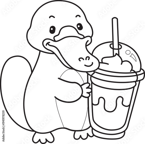 Coloring pages of Cute set of platypus sticker with activity. Outline of platypus 