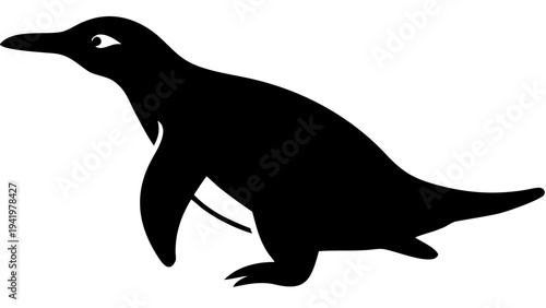 penguin black silhouette icon, polar bird silhouette, transparent background