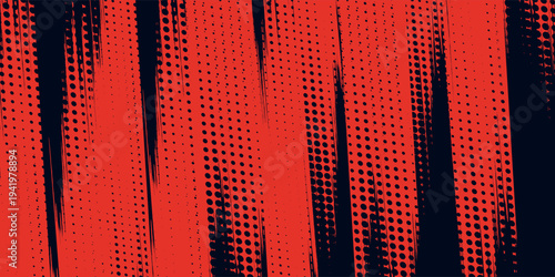 dramatic background featuring "speed line" slashes in vibrant red, accented with grainy textures and dots for a cinematic or comic book aesthetic
