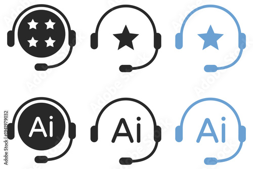 AI Customer Service Icon Set Featuring Headset Chat Symbols for Customer Support Communication Help Desk Assistance and Virtual Agent Interface Vector Design Collection