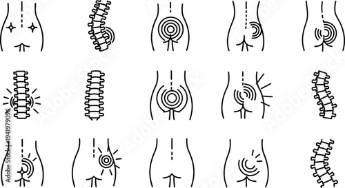 Comprehensive collection of human body pain outline icons for medical illustration and healthrelated graphic design projects