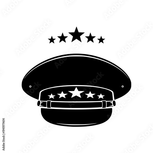 5 Star General Officer Cap Minimalist Black Silhouette Vector
