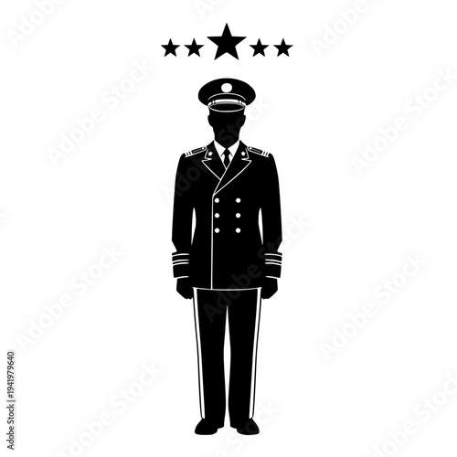 5 Star General Full Body Black Silhouette Vector Illustration