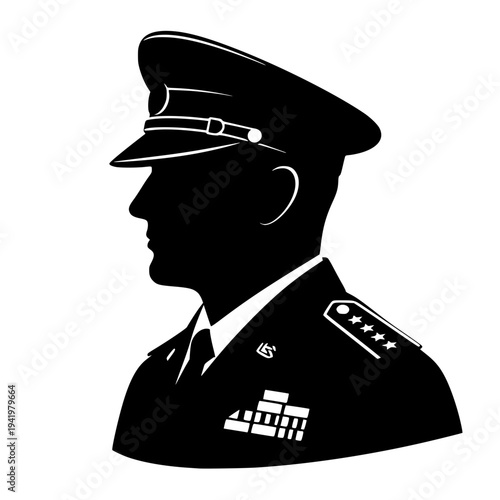 5 Star General Side Profile Black Silhouette Vector Illustration