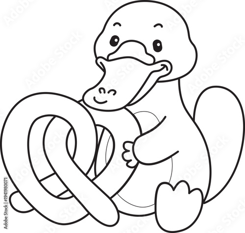 Coloring pages of Cute set of platypus sticker with activity. Outline of platypus 