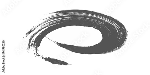 Black grunge brush stroke with paint splatter on light gray background, rough textured ink swipe, minimalist abstract design vector illustration.