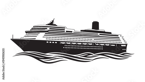 Elegant Luxury Cruise Ship Sailing on Ocean Waves Flat Vector Illustration for Travel and Vacation Designs