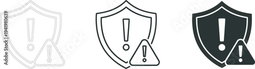 Warning shields with exclamation marks in black and white