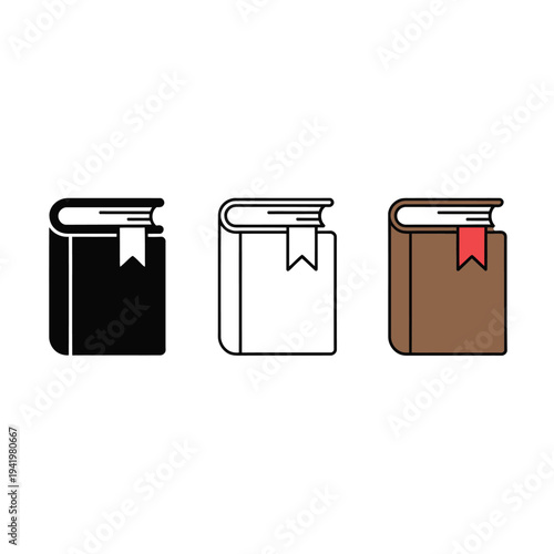 Three books in varying colors with bookmarks presented in a simple illustration