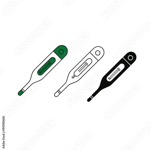 Three digital thermometers in varying colors illustrating medical temperature measurement devices