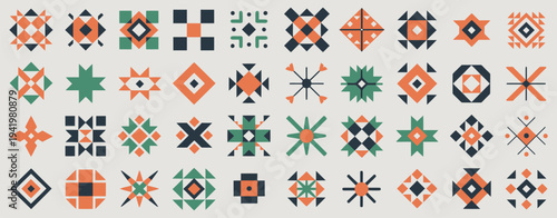 Aztec Ethnic Motif Vector Set Featuring Native American Geometric Tribal Art Elements for Logo Tattoo Fabric Textile Design Cultural Ornament Pattern Collection Illustration