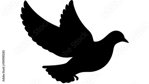 dove black silhouette icon, peace bird silhouette, transparent background