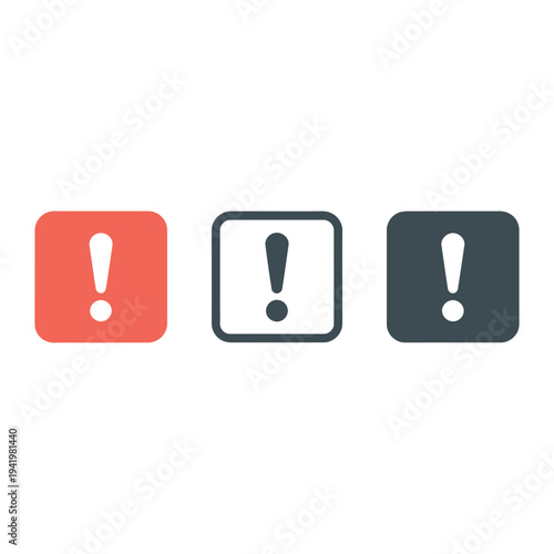 Three warning signs red dark gray and black squares with exclamation points