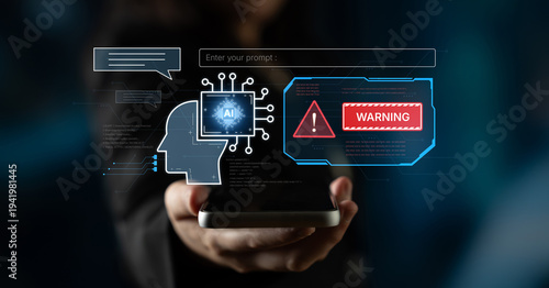 Obraz na płótnie Cybersecurity concept featuring an AI detector scanning digital content for deepfakes and authenticity