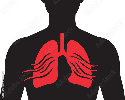 Silhouette of a human torso displaying detailed red colored lungs inside