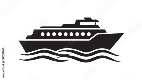 Minimalist Black and White Cruise Ship Vector Illustration for Travel and Tourism Designs