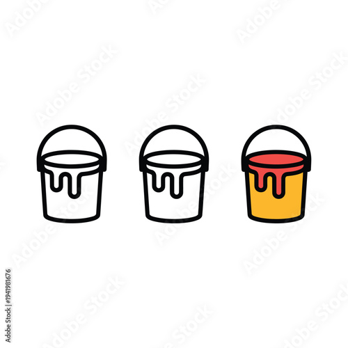 Three buckets with varying levels of liquid showing empty partial and full states