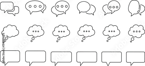 WebSpeech bubble line icons set, chat and communication symbols, thought clouds and message balloons, conversation and social media outline icons.