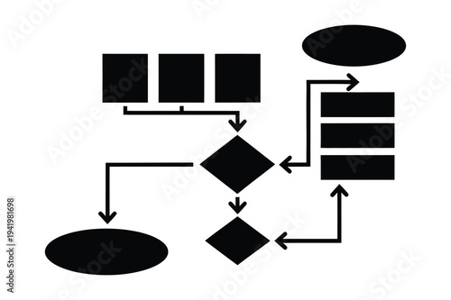 Simple black flowchart diagram illustrating process steps and decision points