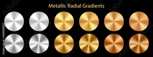 Collection of conical metallic gradients in silver, gold, and copper, bronze tones