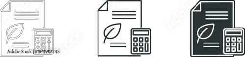 Six identical document and calculator icons in various shades of gray on a white background