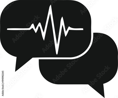 Black speech bubbles with ecg heartbeat line isolated on transparent background