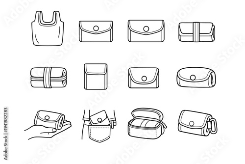 Foldable packing icons geometry folded elastic clean vector tidy concept bag compact