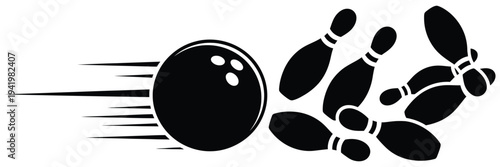 Bowling Ball Striking Pins Vector Illustration Showing Motion in Sport Game with Scalable EPS Icon Design for Recreation Entertainment Competition and Bowling Alley Graphics